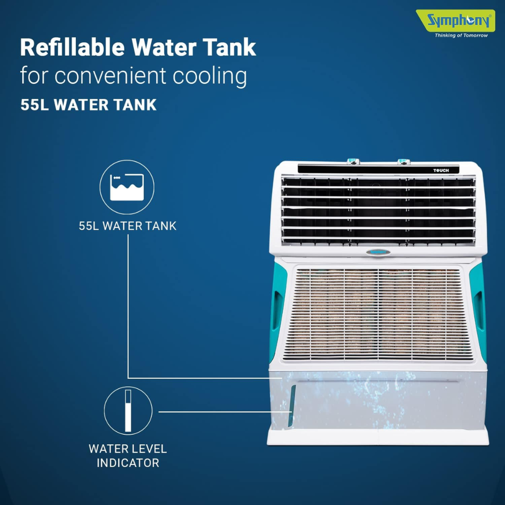 Symphony 55Ltrs Personal Air Cooler with 4-Side Aspen Pads (Touch55l)