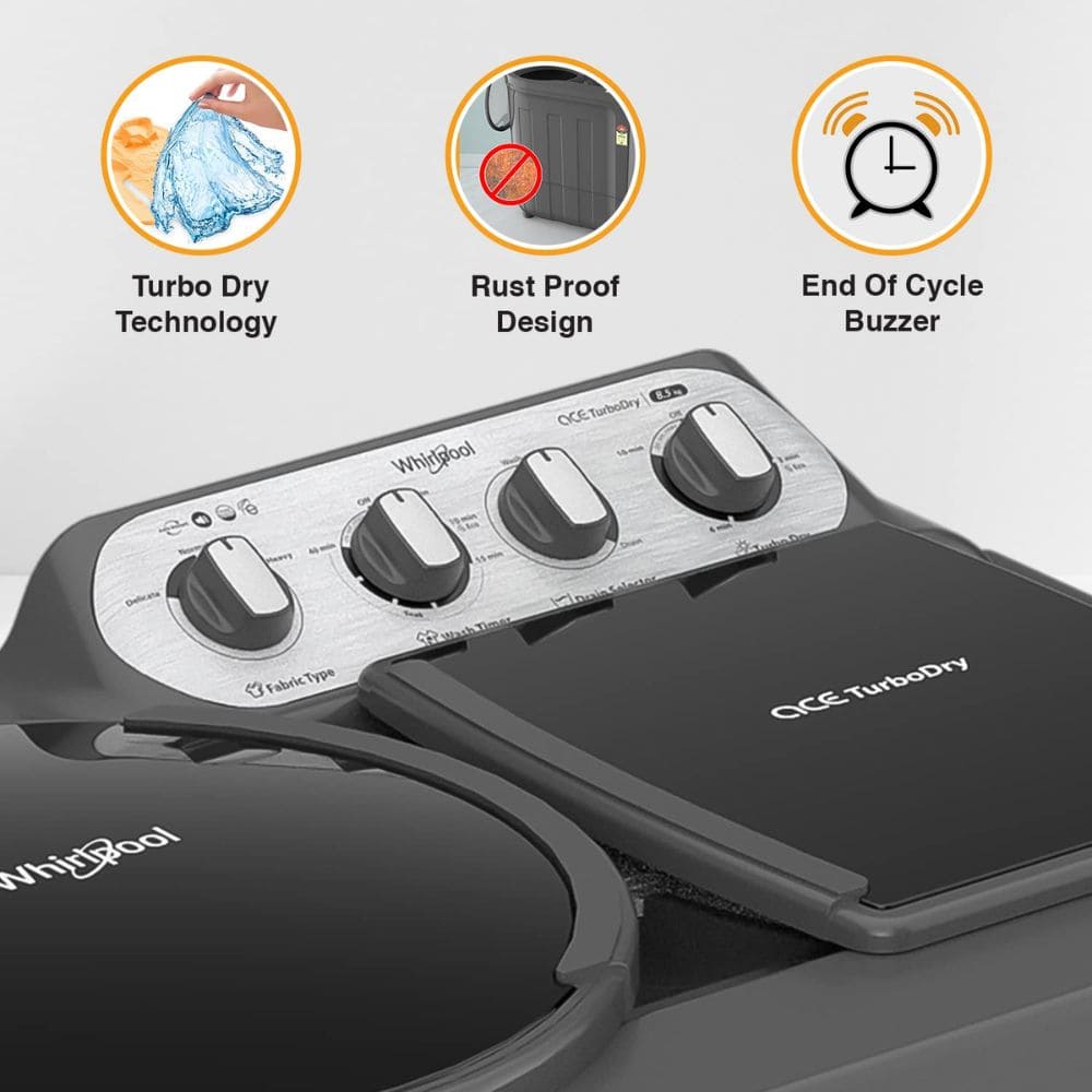 Whirlpool 8.5 Kg 5 Star Semi-Automatic Top Load Washing machine (ACE 8.5 TRB DRY XTRAA DZL 10Y, Grey)