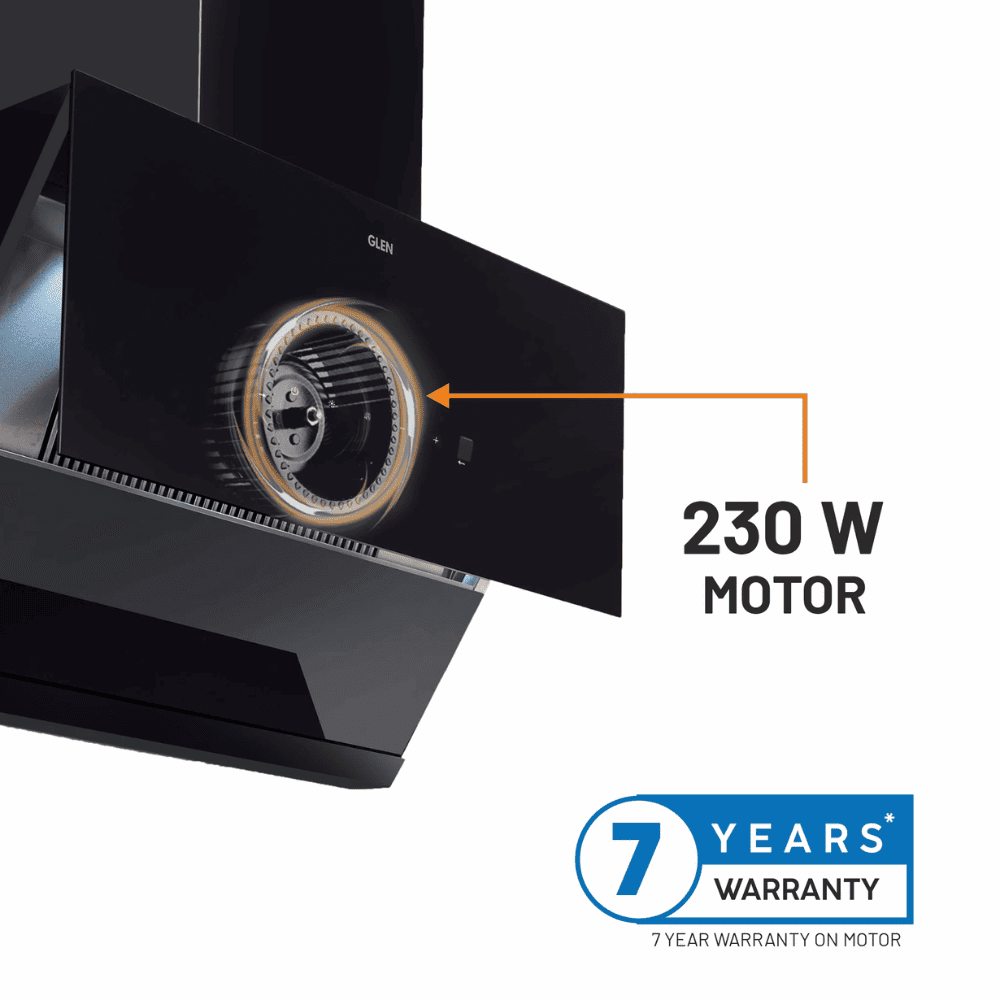 Glen 6065 BL MS, 75 cm 1400 m3/hr Auto Clean Wall Mounted Chimney, Filterless Technology with BLDC Motor (Black)