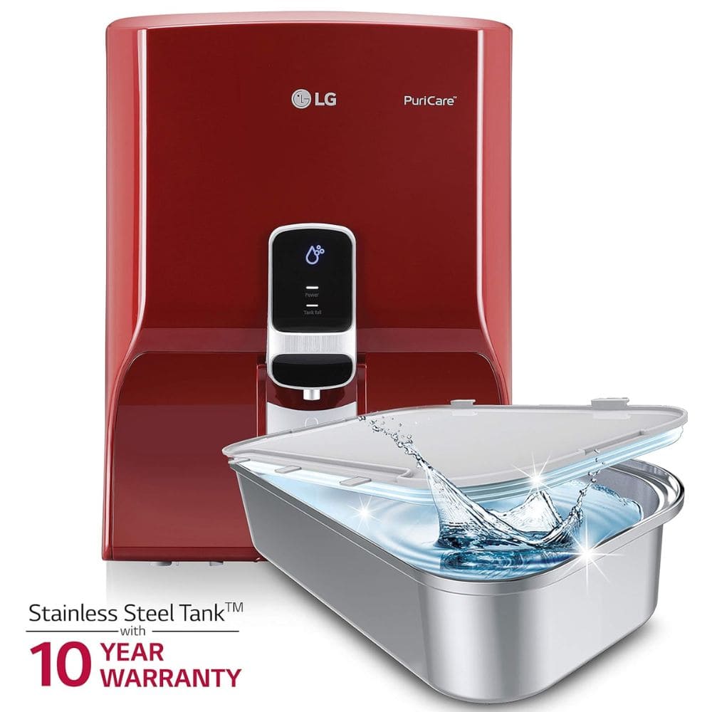 LG WW140NPR, 8 Litres RO+UV Stainless Steel Tank Wall Mountable Water Purifier, Red