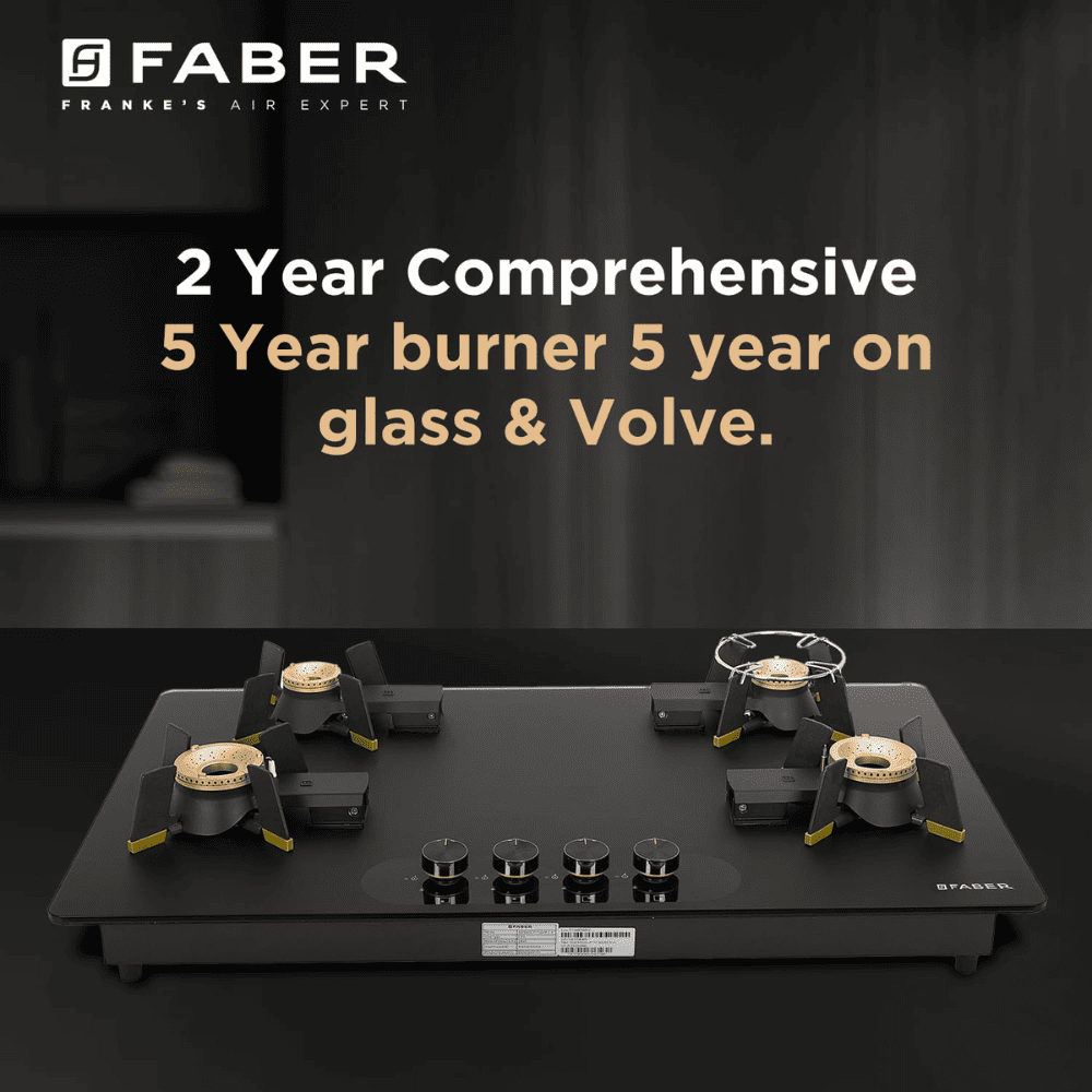 Faber Hob MAGICLIFT HT904 BR CI AI , 4 burner 90 cm Auto Electric Ignition Glass Top Liftable Brass Burners 1 Medium + 2 Small + 1 High (Black)