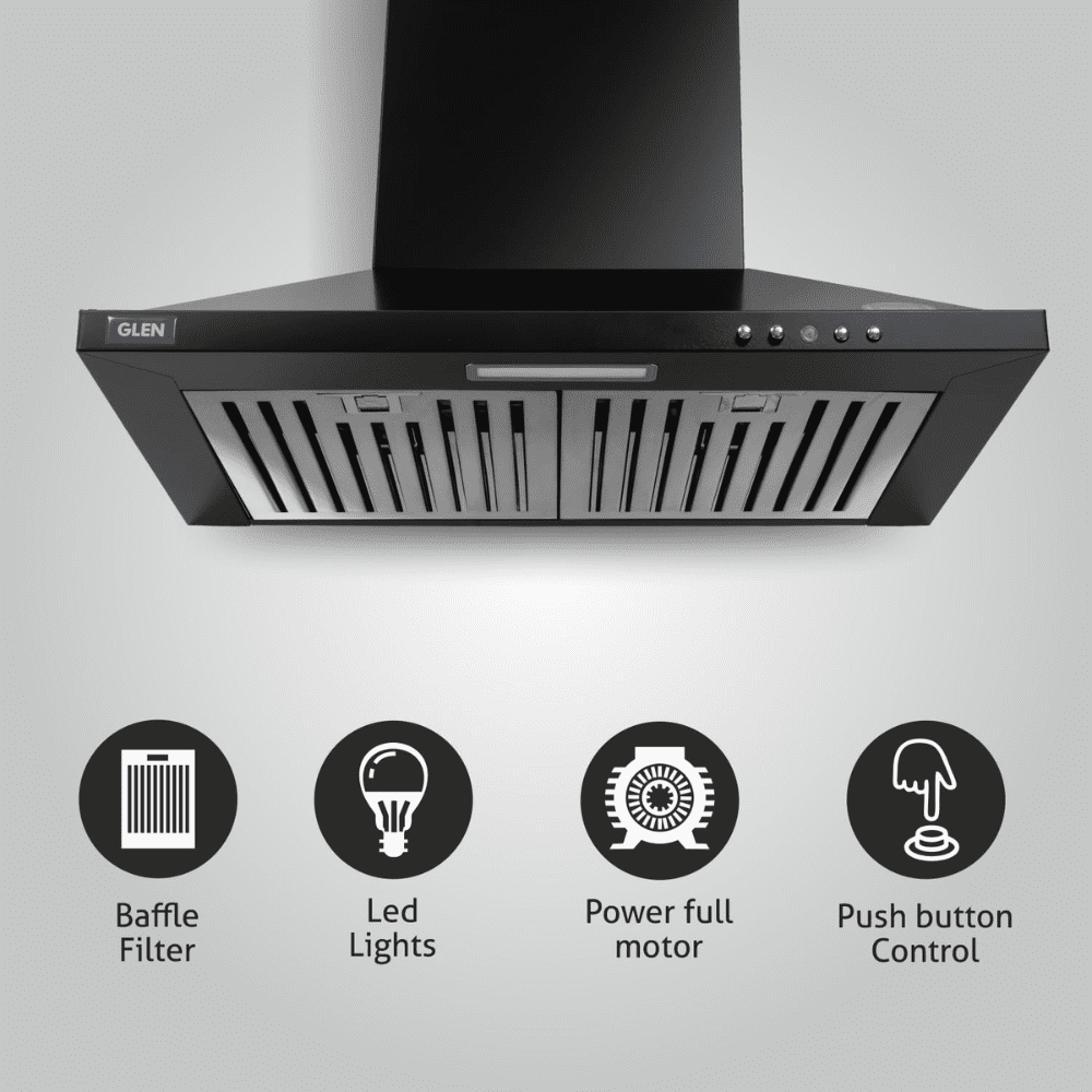 Glen 6050 IN BLK BF, 60 cm 1100 m3/hr Electric Kitchen Chimney with SS Baffle filters (Black)
