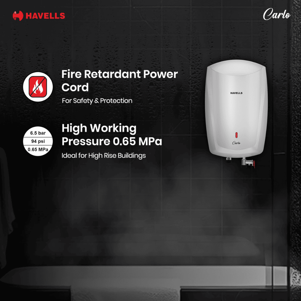 Havells 5 Ltrs Instant Water Heater 5 Star Water Heater Geyser (CARLO5L 3KW, White)