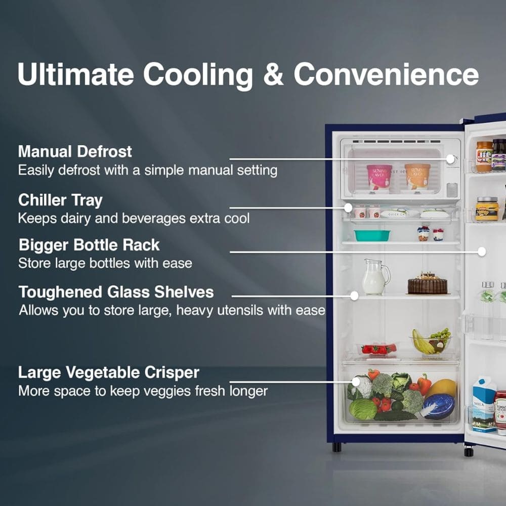 Whirlpool 190 Ltrs 1 Star, Inverter Direct Cool, Single Door Refrigerator (205 IMPC PRM 1S SAPPHIRE)
