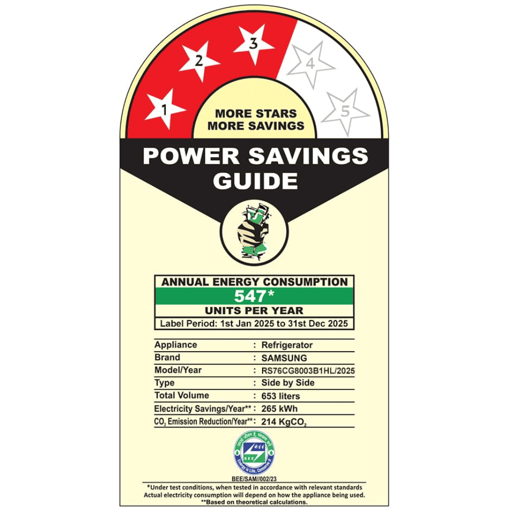Samsung 653 Ltrs 3 Star, Inverter Frost Free, Side-by-Side Refrigerator (RS76CG8103B1)