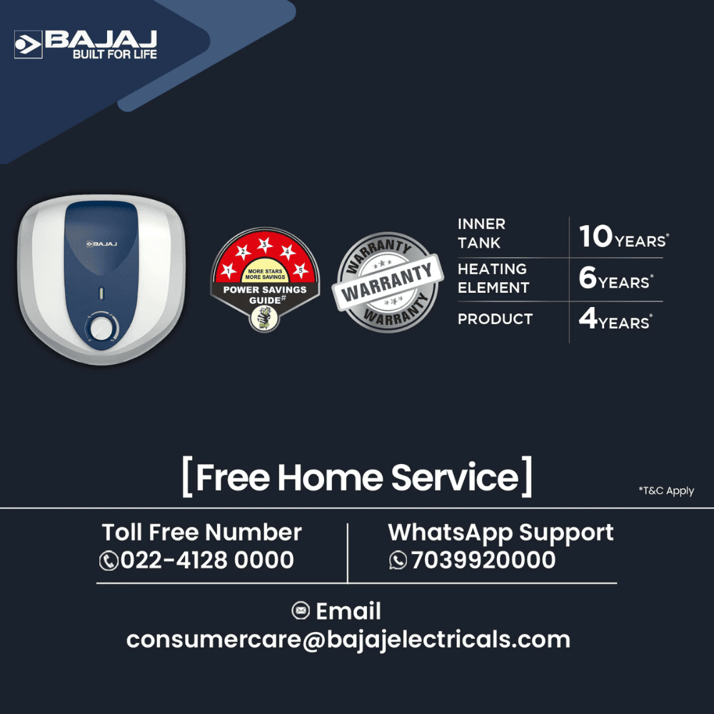 Bajaj 15 Ltrs Storage 5 Star Wall Mounting Water Heater Geyser (Armor Series Pentacle 15L, White)