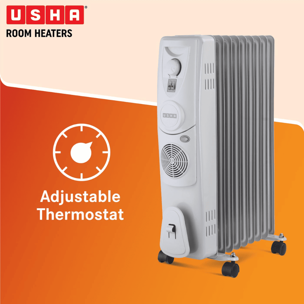Usha 13 Straight Fins 2900 Watts Oil Filled Radiators with PTC Fan Room Heater (4213f, Silver)