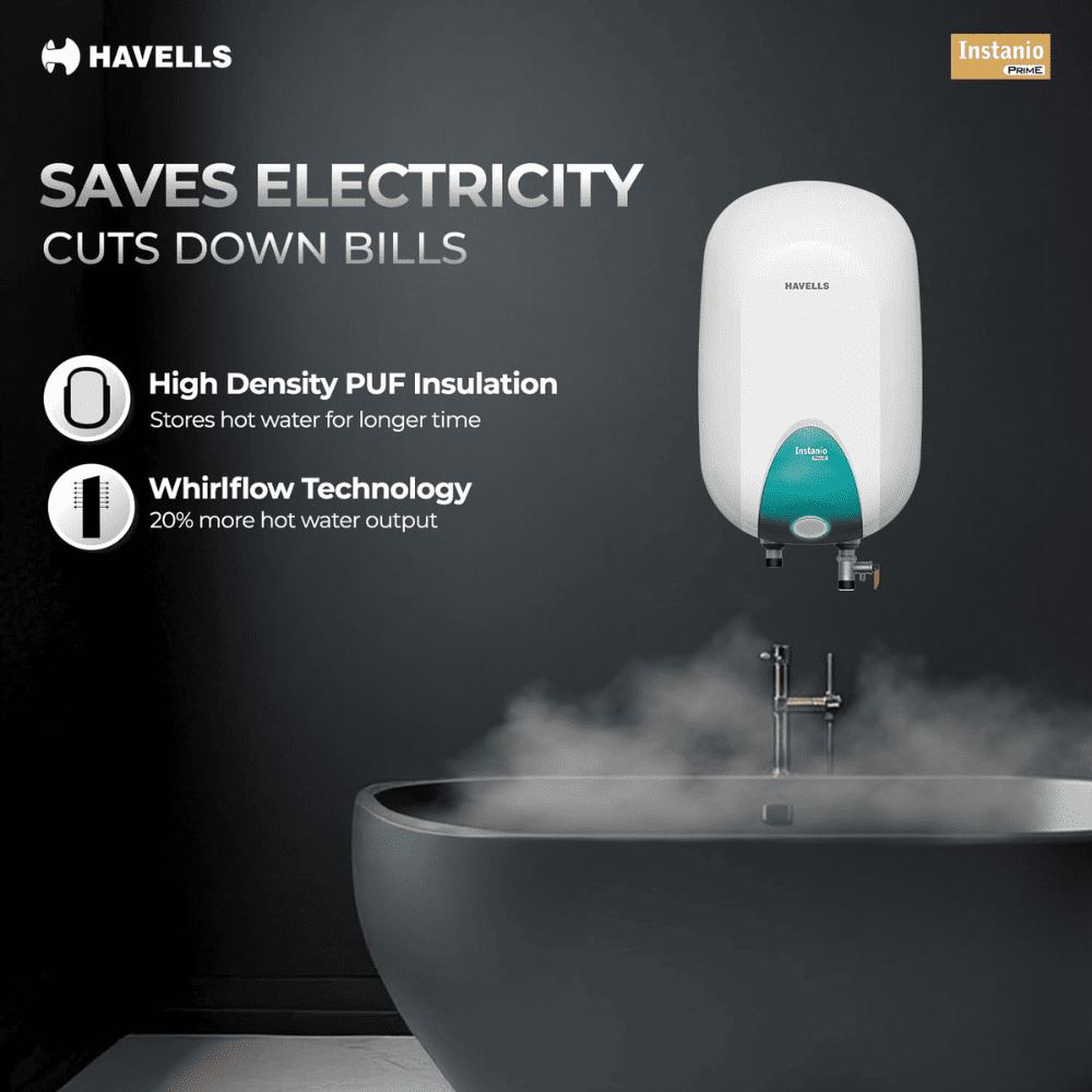 Havells 3 Ltrs Instant Water Heater Water Heater Geyser (INSTANIO PRIME3L 3KW HD, White)