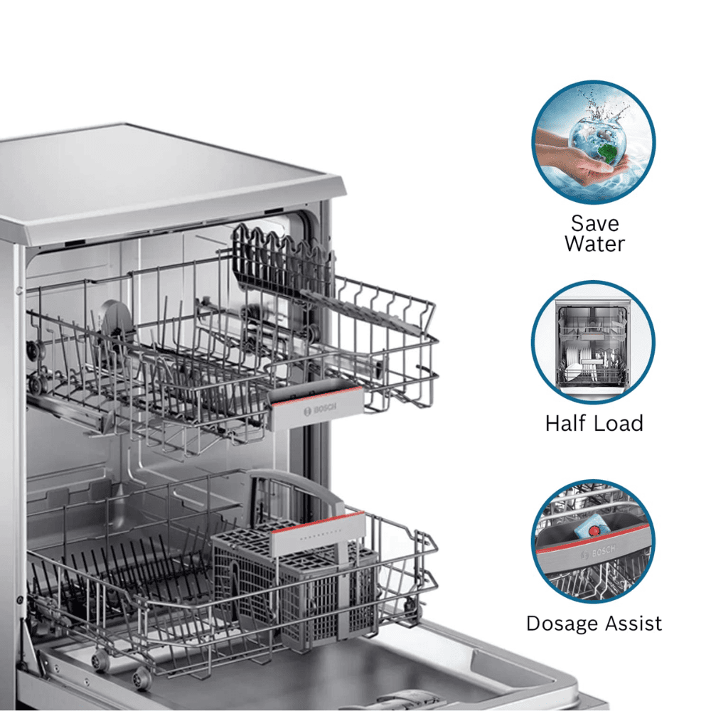 Bosch 13 Place Setting Free Standing Dishwasher with extra dry and hygienic (SMS66GI01I)