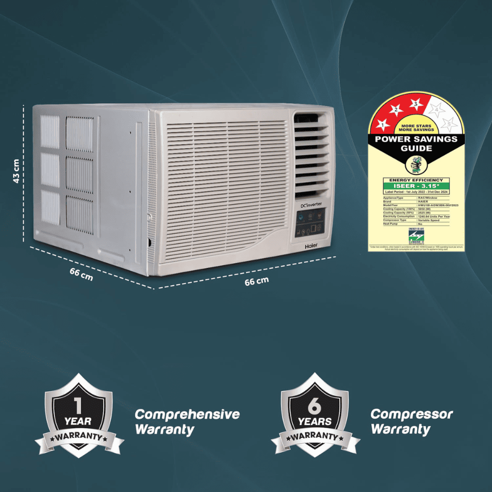 Haier 1.5 ton 3 Star Inverter Window Air Conditioner (HWU18I-AOW3BN-INV)