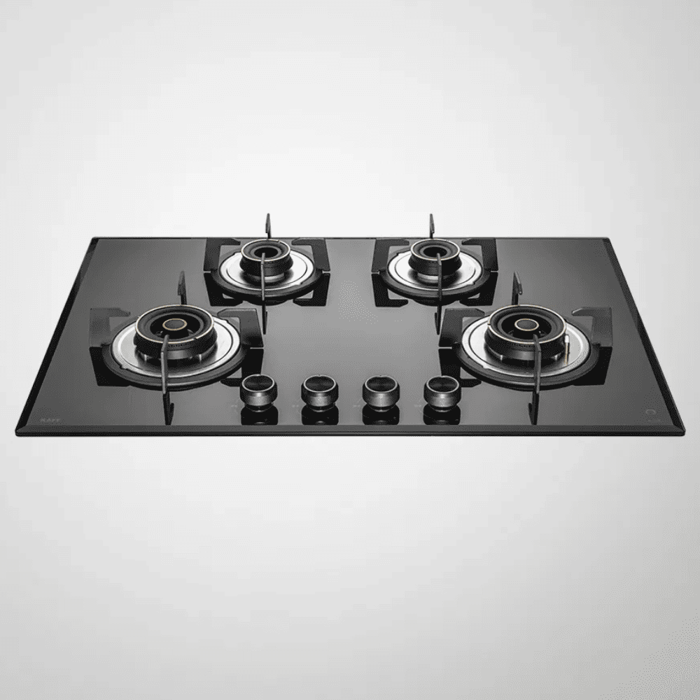 Kaff Hob, ALN784, 4 burner 78 cm Auto Electric Ignition 2 Triple & 2 Dual Ring Brass Burners 2 Medium + 2 Small (Black)