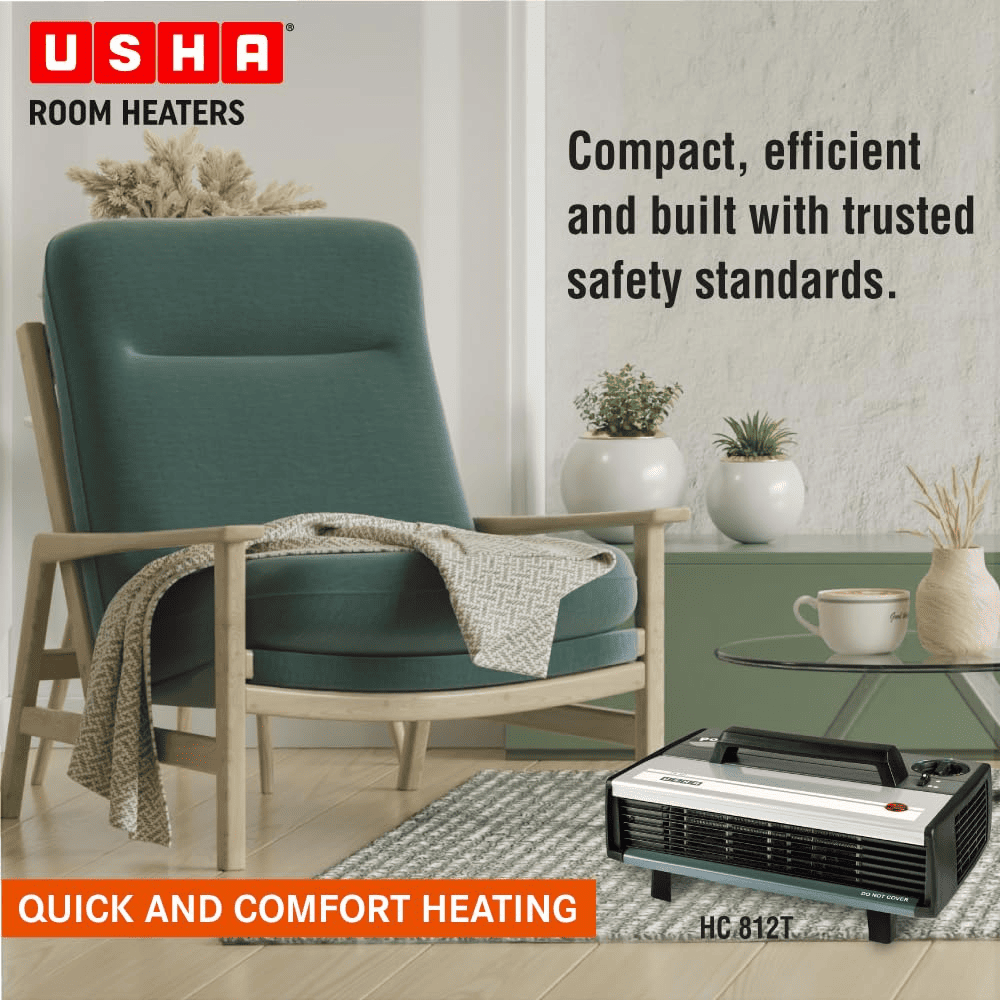 Usha 2000 Watts Heat Convector with Instant Heating Feature Room Heater (812T, Black)