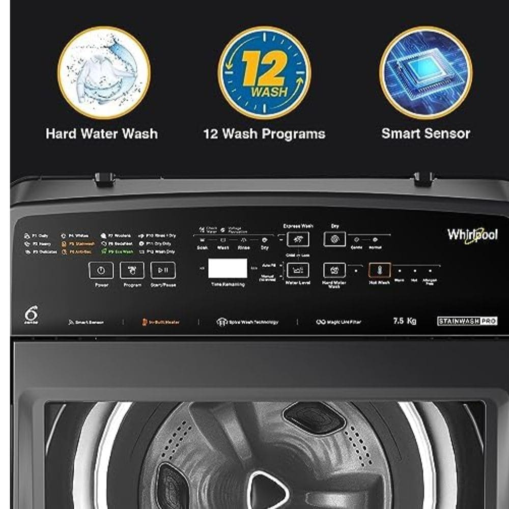 Whirlpool 7.5 Kg 5 Star Fully-Automatic Top Load Washing machine (STAINWASH PRO H 7.5kg 10YrMW, Grey)
