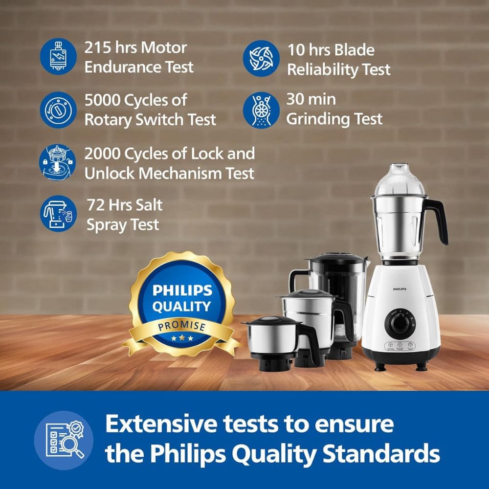 Philips 500 Watts Mixer Grinder with Jars (Hl7773/00, Blue & White)