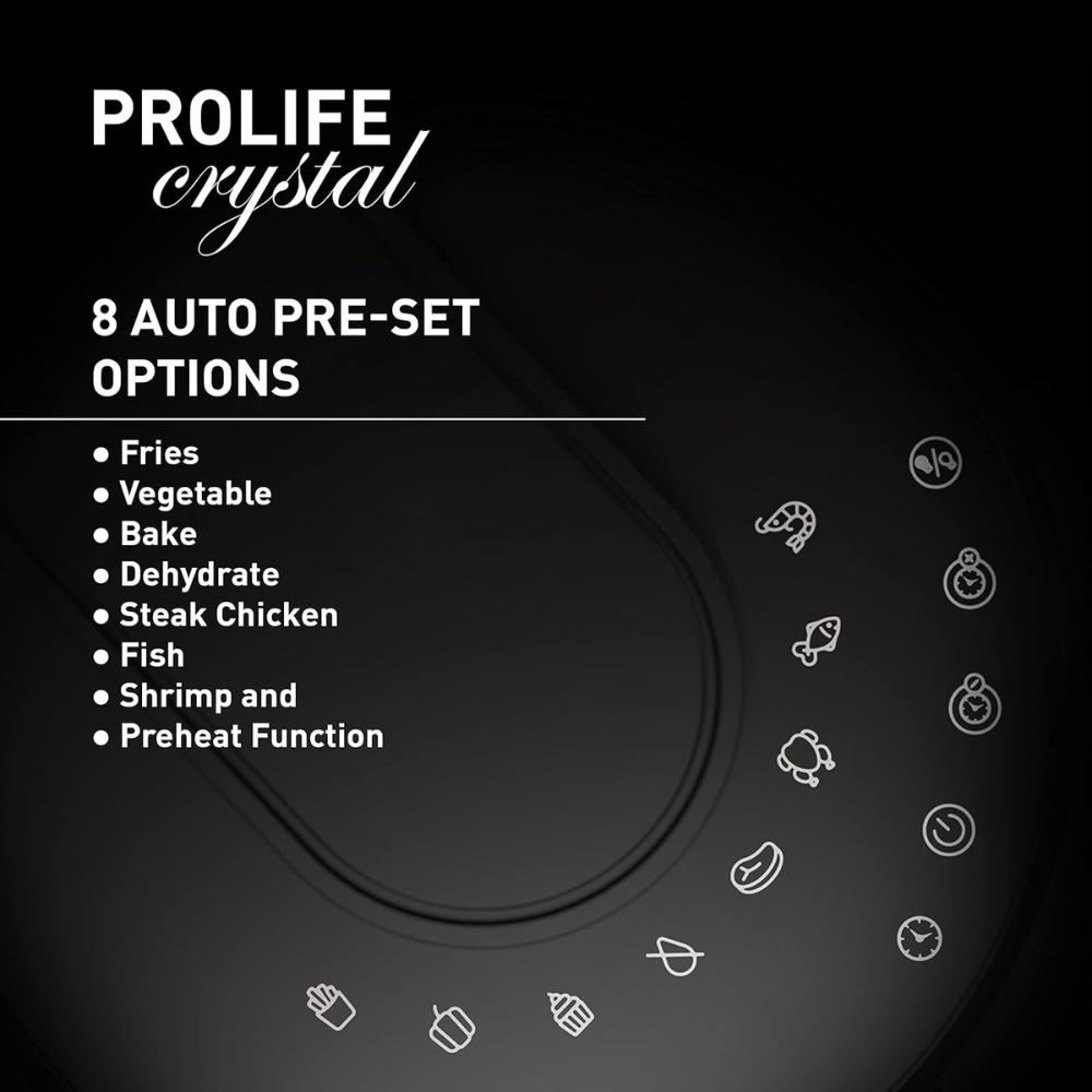 Havells Prolife Crystal, 1500 Watts 5 Litres Touch Screen Electric Air Fryer, Auto Restart Digital Display with Dehydrator Mode 85% Less Oil (Black)