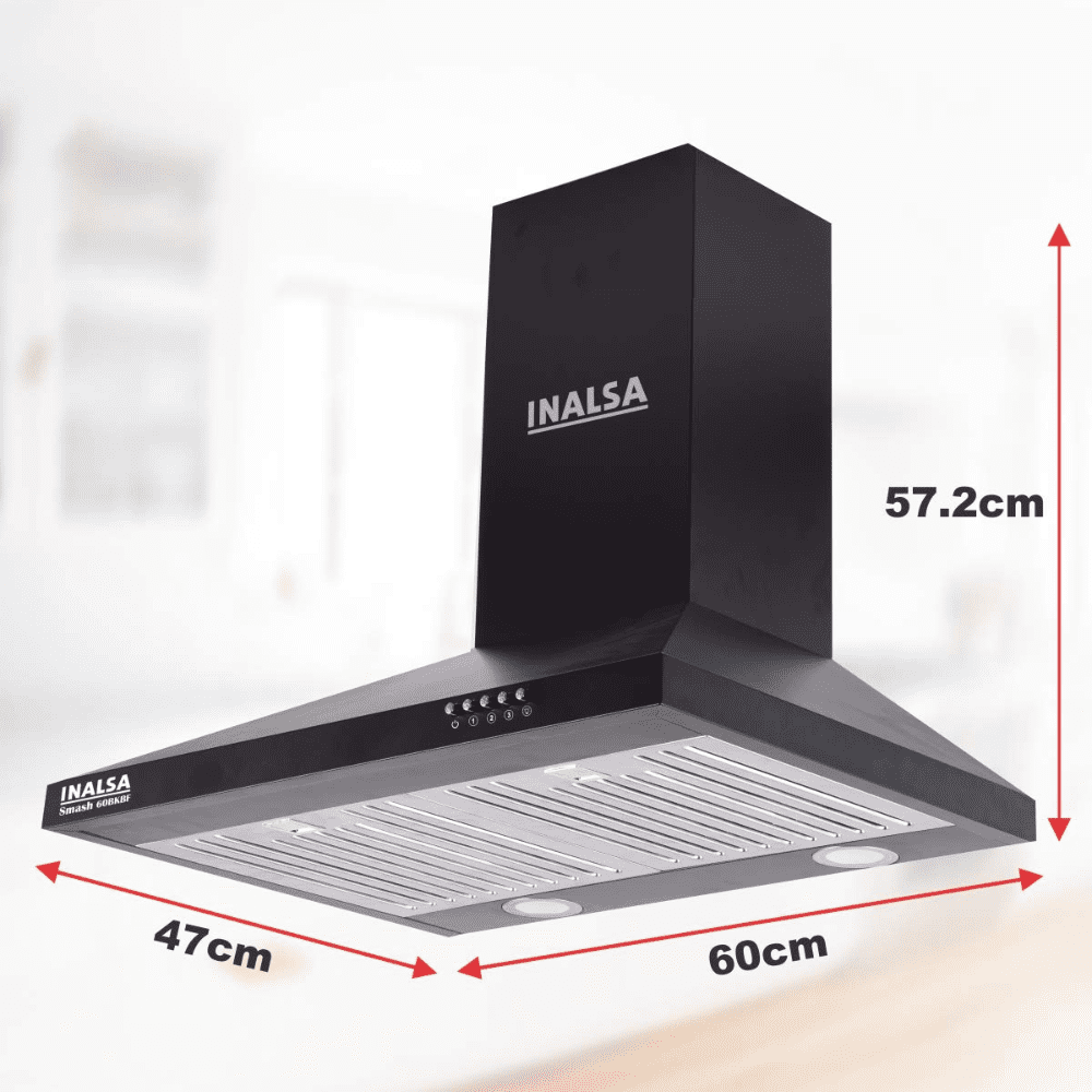 Inalsa SMASH60 BK BF INALSA, 60 cm 1050 m3/hr Auto Clean Filterless Wall Mounted Chimney (Black)
