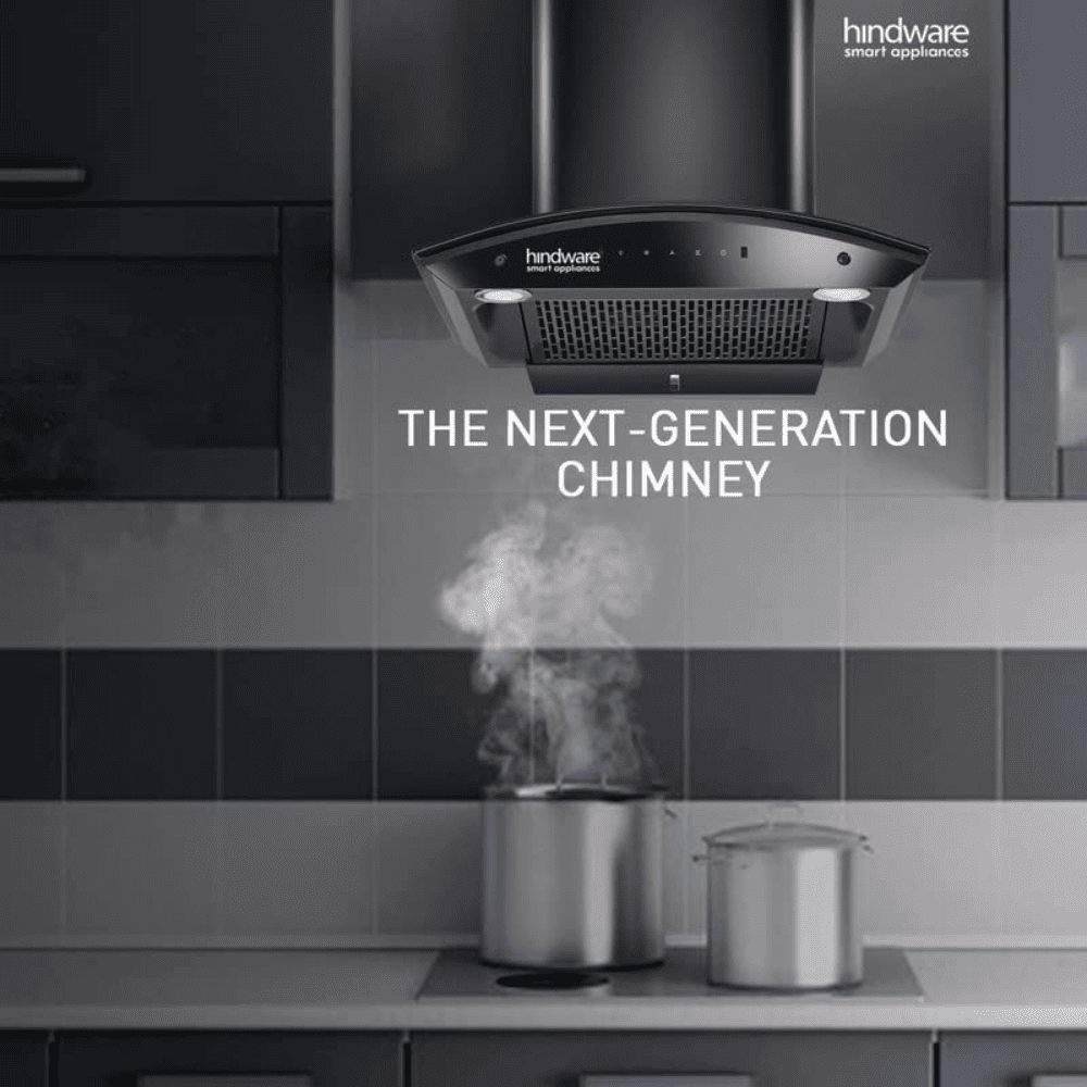 Hindware Divina BLK, 60 cm 1200 m3/hr Auto-Clean Kitchen Chimney With Motion Sensor & Touch Control (Black)