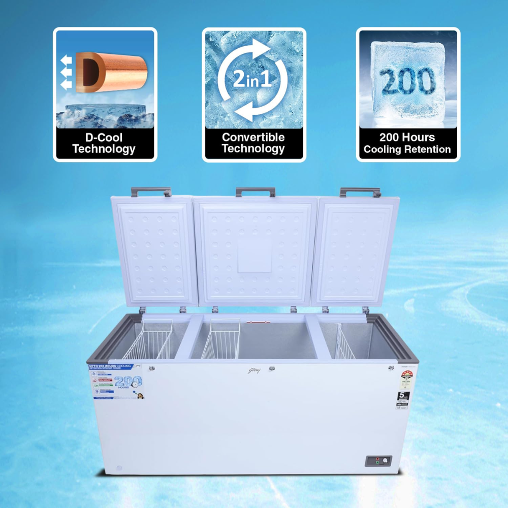 Godrej DH EPENTA 625E 3HCN RW, 600 Ltrs Triple Door Convertible Deep Freezer, White