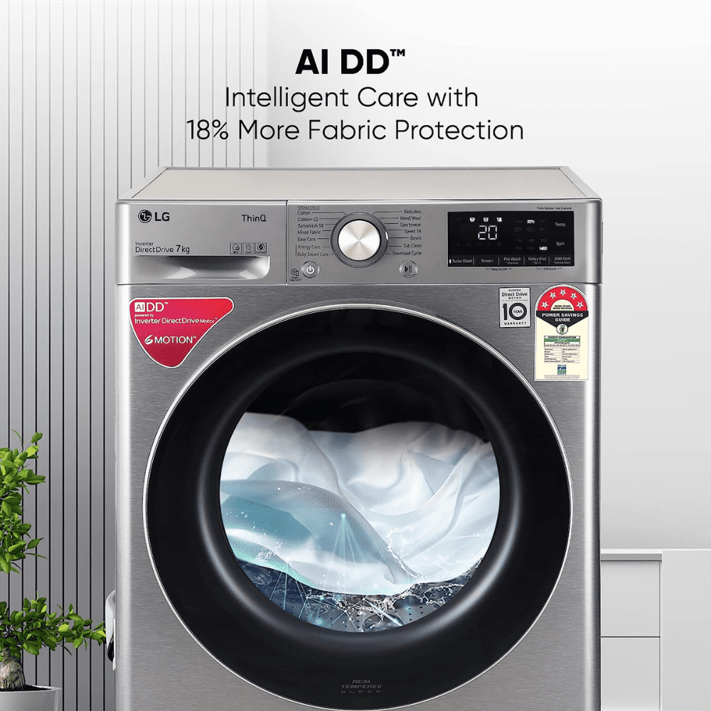 LG 7 Kg 5 Star Inverter Wi-Fi Fully-Automatic Front Load Washing Machine (FHV1207Z4M, Platinum Silver)