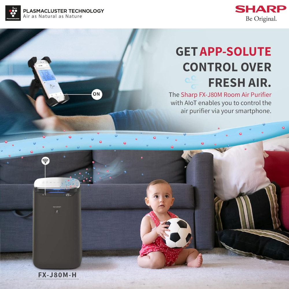 Sharp FX-J80M-H, Multi-Stage Purification Humidity Filter Technology, Air Purifier (HEPA+Carbon+Pre-filter, White)