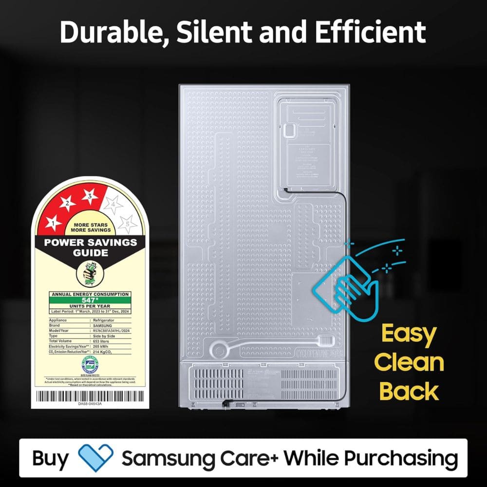 Samsung 653 Ltrs 3 Star, Inverter Frost Free, Side-by-Side Refrigerator (RS76CB81A341)