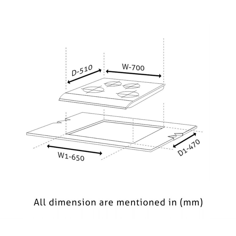 Glen Hob, 1074 SQ HT TOTAL DB, 4 Burner 74 cm Auto Ignition Glass Top Brass Burners 4 Medium Gas Stove (Black)