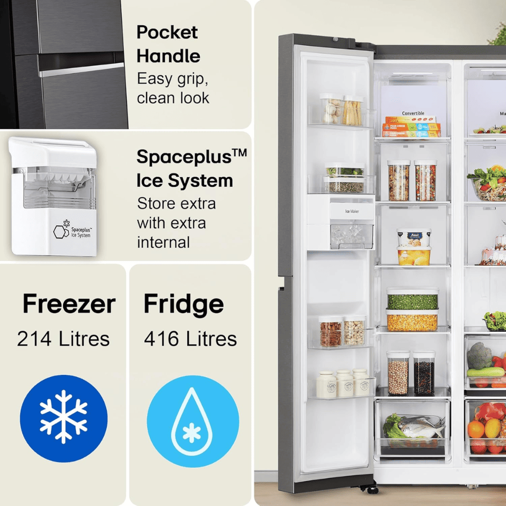 LG 630 Ltrs 3 Star, Inverter Frost Free, Side-by-Side Refrigerator (GL-L257CMC3)