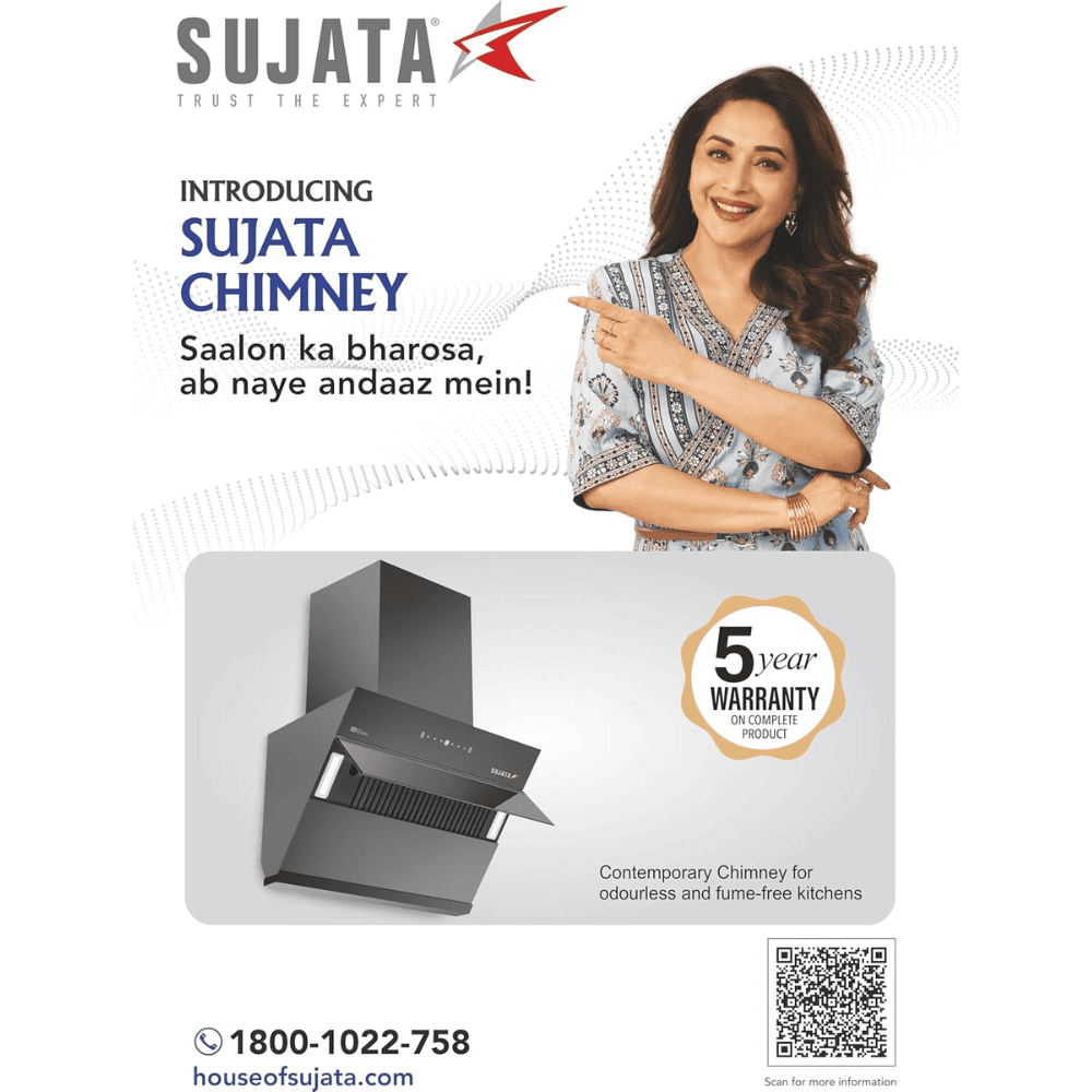 Sujata Diamond, 60 cm 1500 m3/hr Autoclean Kitchen Chimney with Filterless technology (Black)