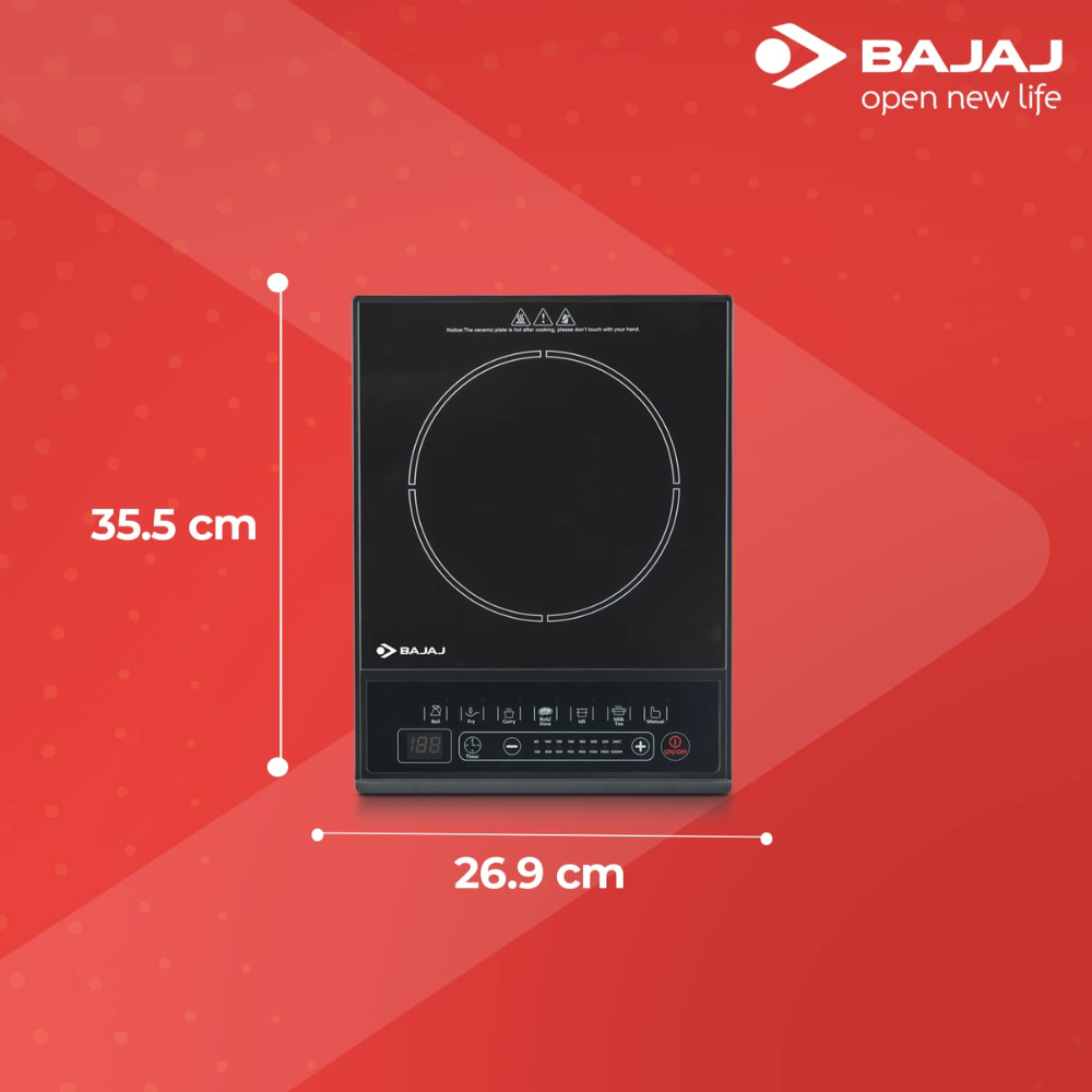 Bajaj Majesty ICX 160TS, 1600 Watts Induction Cooktop with Pan sensor, Black
