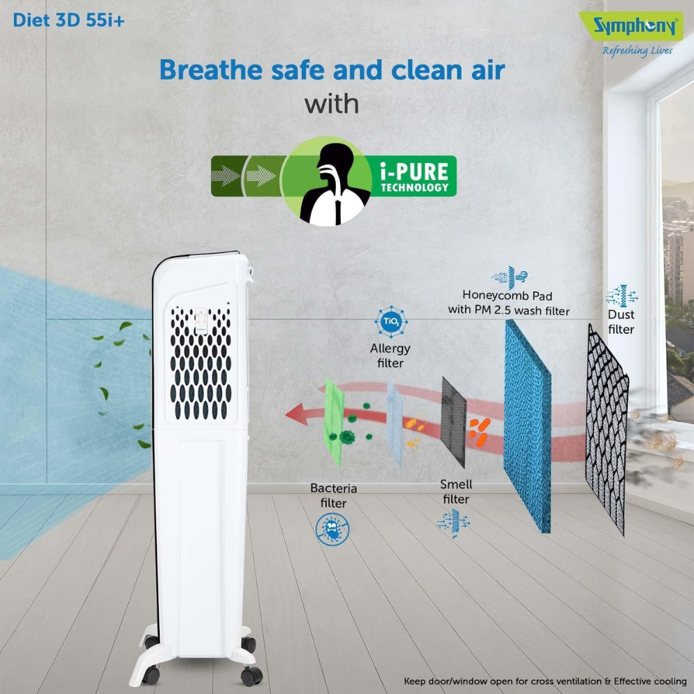 Symphony 55 Ltrs Diet 3D i+ Portable Tower Air Cooler (DIET3D55I+)