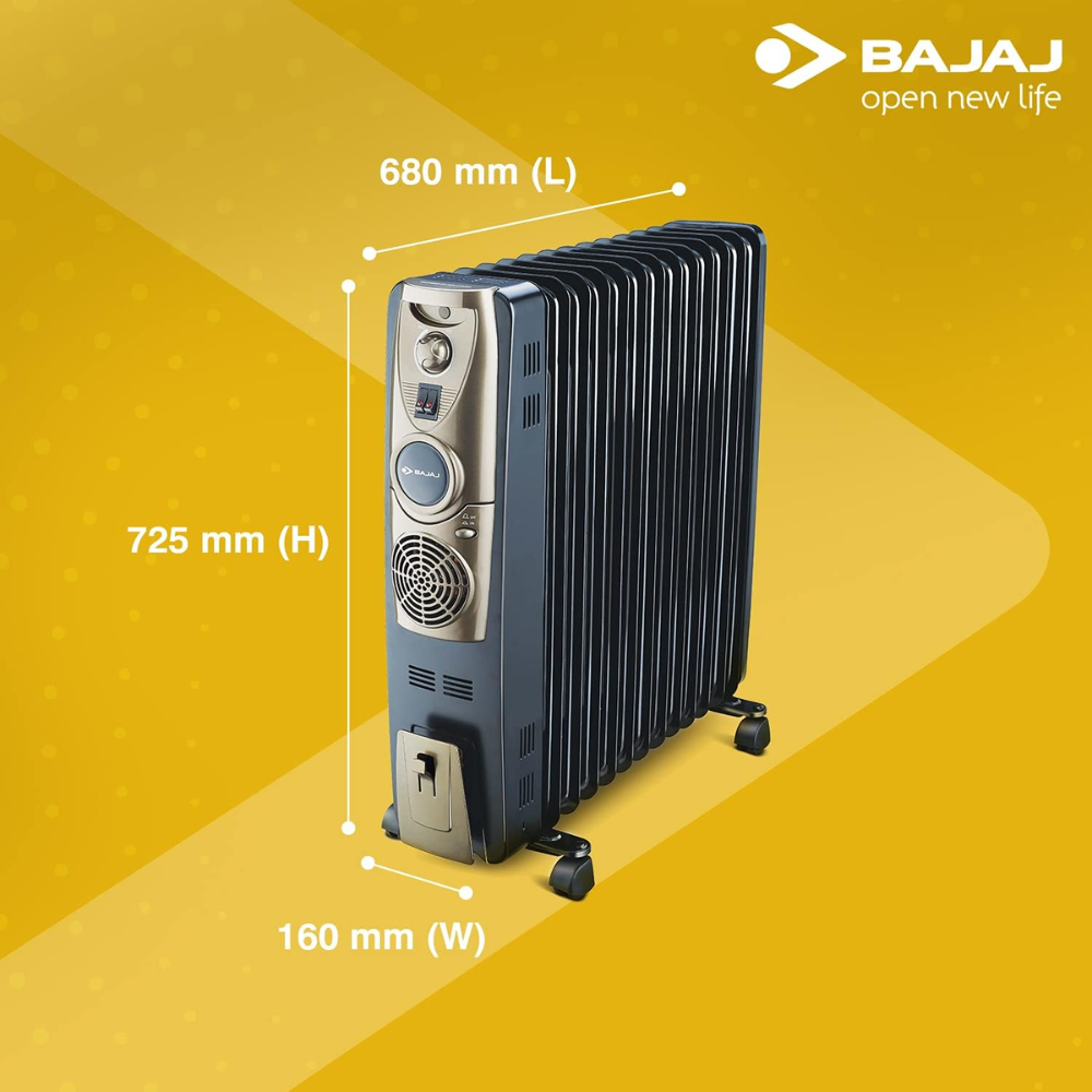 Bajaj 9 Straight Fins, 2900 Watts Oil Filled Rediator Room Heater (Majesty RH 9F Plus, Black)