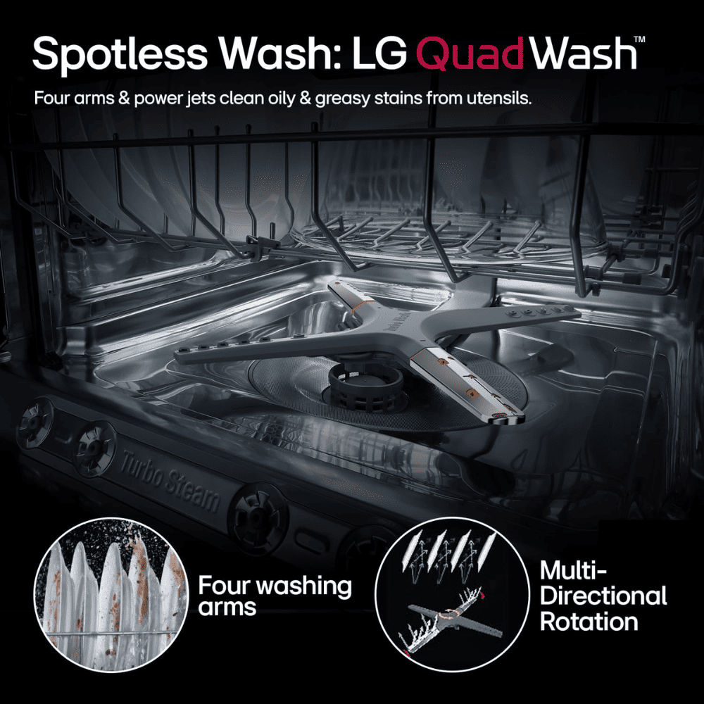 LG  14 Place Setting Free Standing Dishwasher with TrueSteam, QuadWash Easy Rack Plus (DFB424FP,Silver)