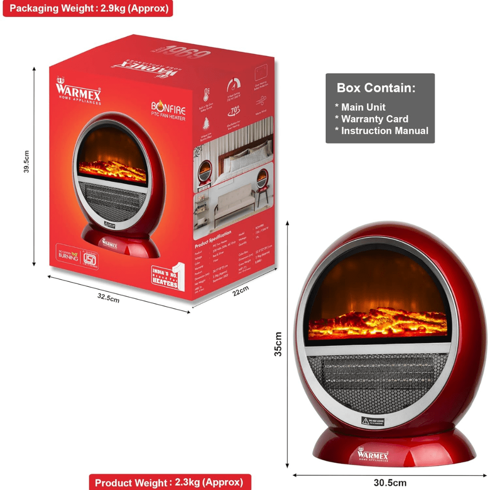 Warmex 1500 Watts Bonfire PTC Room Heater (Red & Silver)