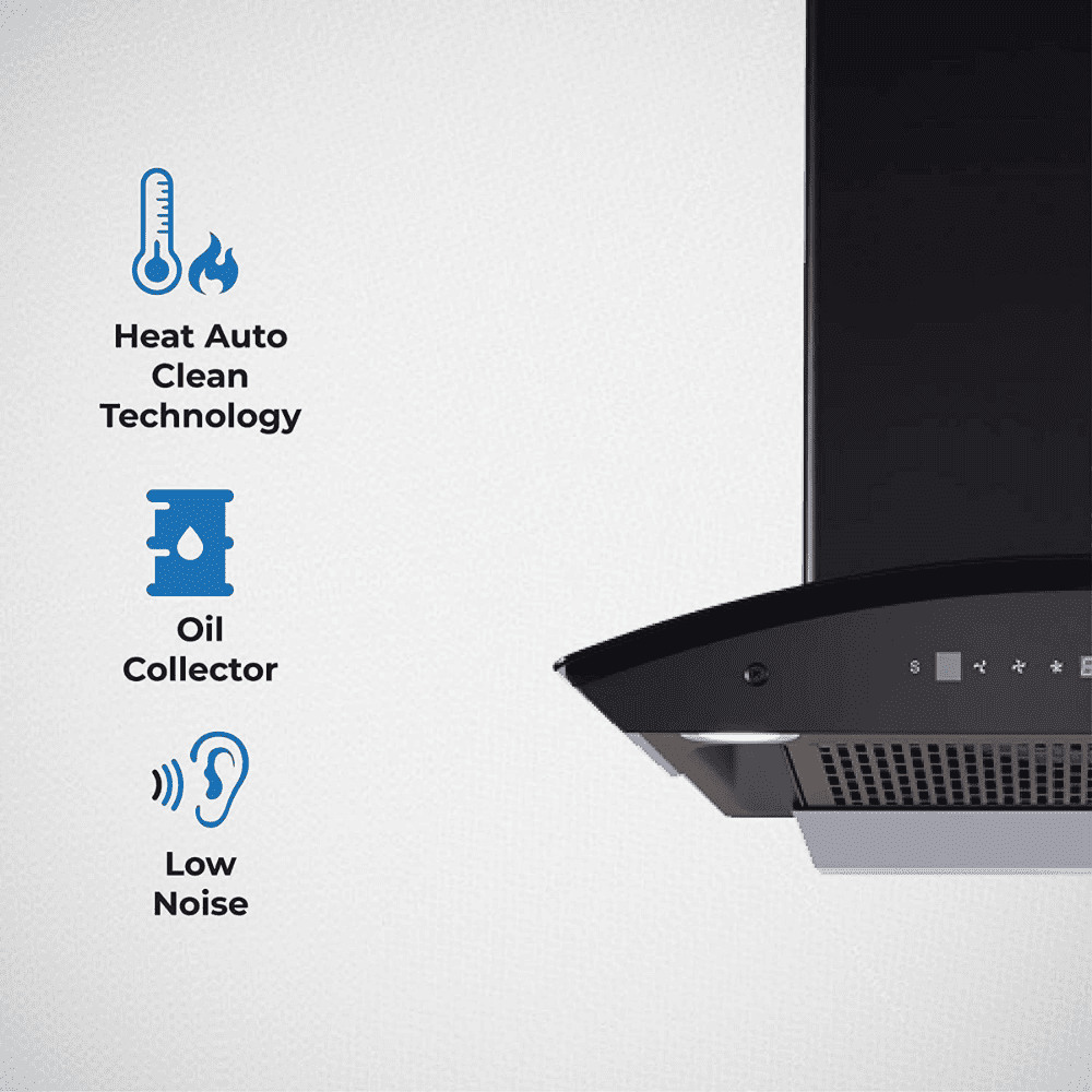 Elica FLCG LTW 600 HAC MS NERO, 60 cm 1200 m3/hr Filterless Auto clean Kitchen Chimney (Black)