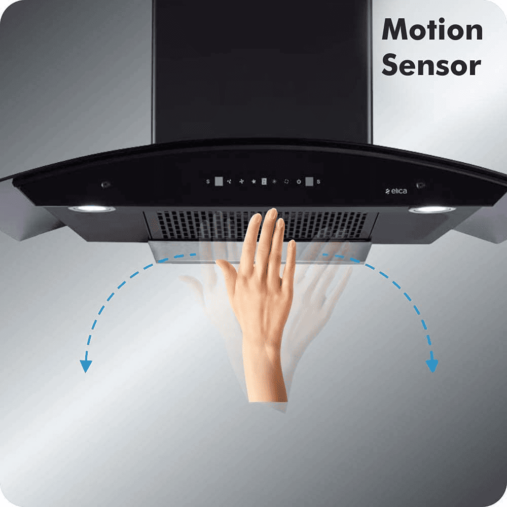 Elica FLCG LTW 900 HAC MS Nero, 90 cm 1350 m3/hr Auto Clean Wall Mounted Chimney, Filterless Technology Touch+Motion Sensor Control (Black)