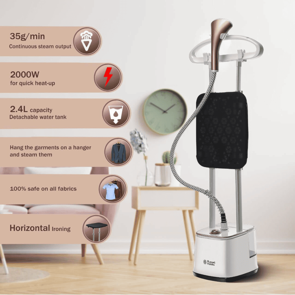 Russell Hobbs RGS 2000-Pro M, 1420 Watts Professional Garment Steamer (White & Brown)