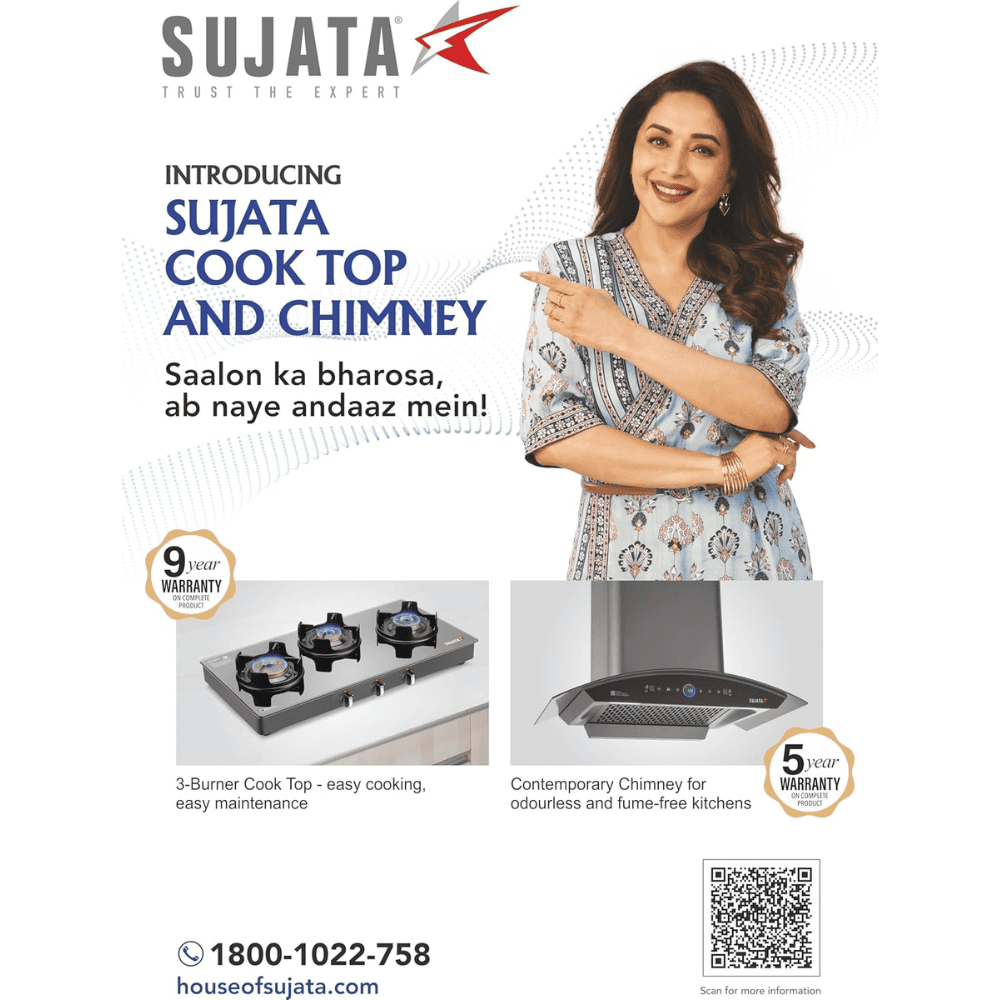Sujata Cooktop Deluxe AI, 3 Burner Glass Top Auto Ignition Brass Gas Stove (Black)