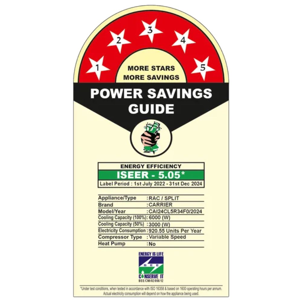 Carrier 2.0 Ton 5 Star Inverter Split Air Conditioner (24K 5S XCEL LUMO FXI)