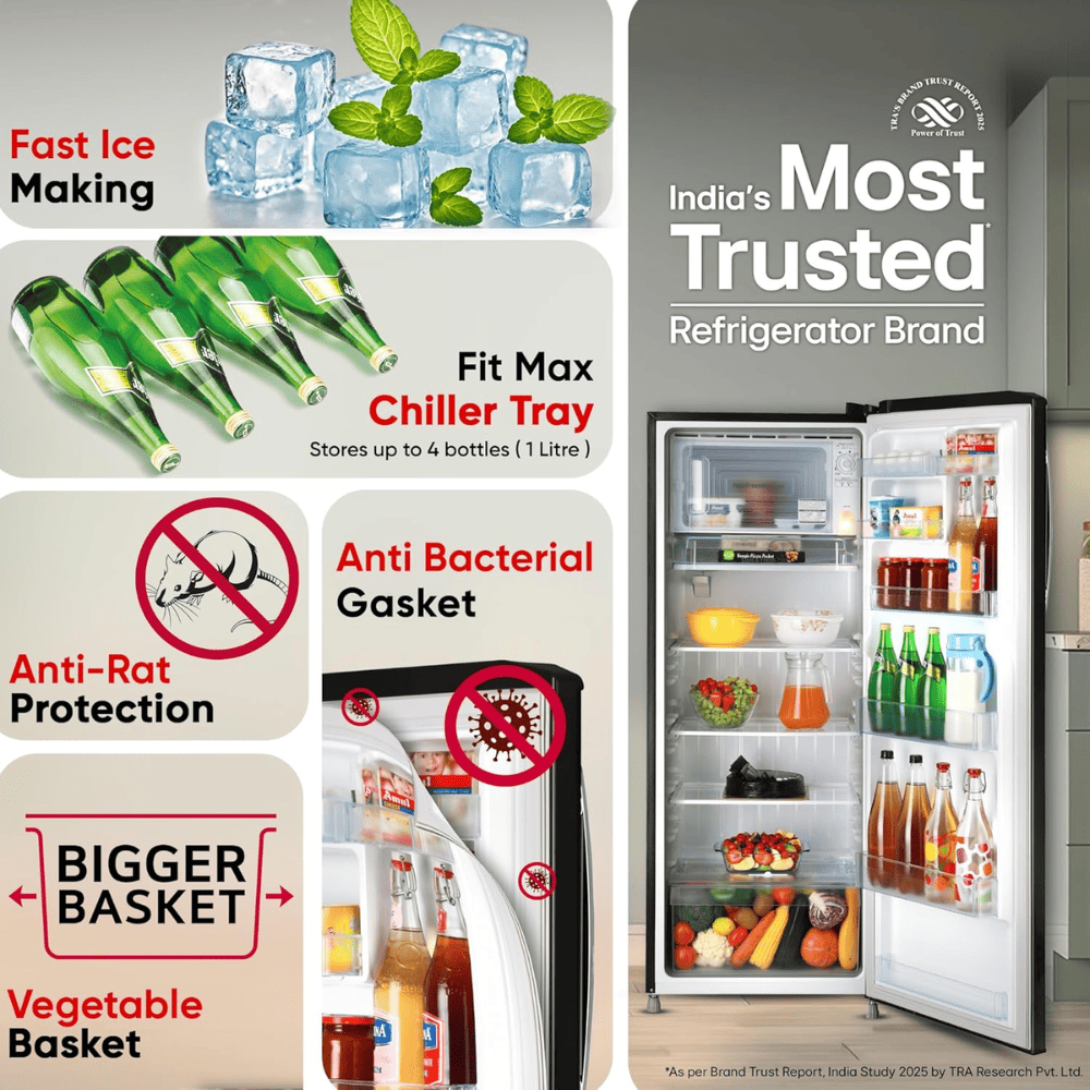 LG 261 Ltrs 3 Star, Inverter Direct Cool, Single Door Refrigerator (GL-B281BESX)