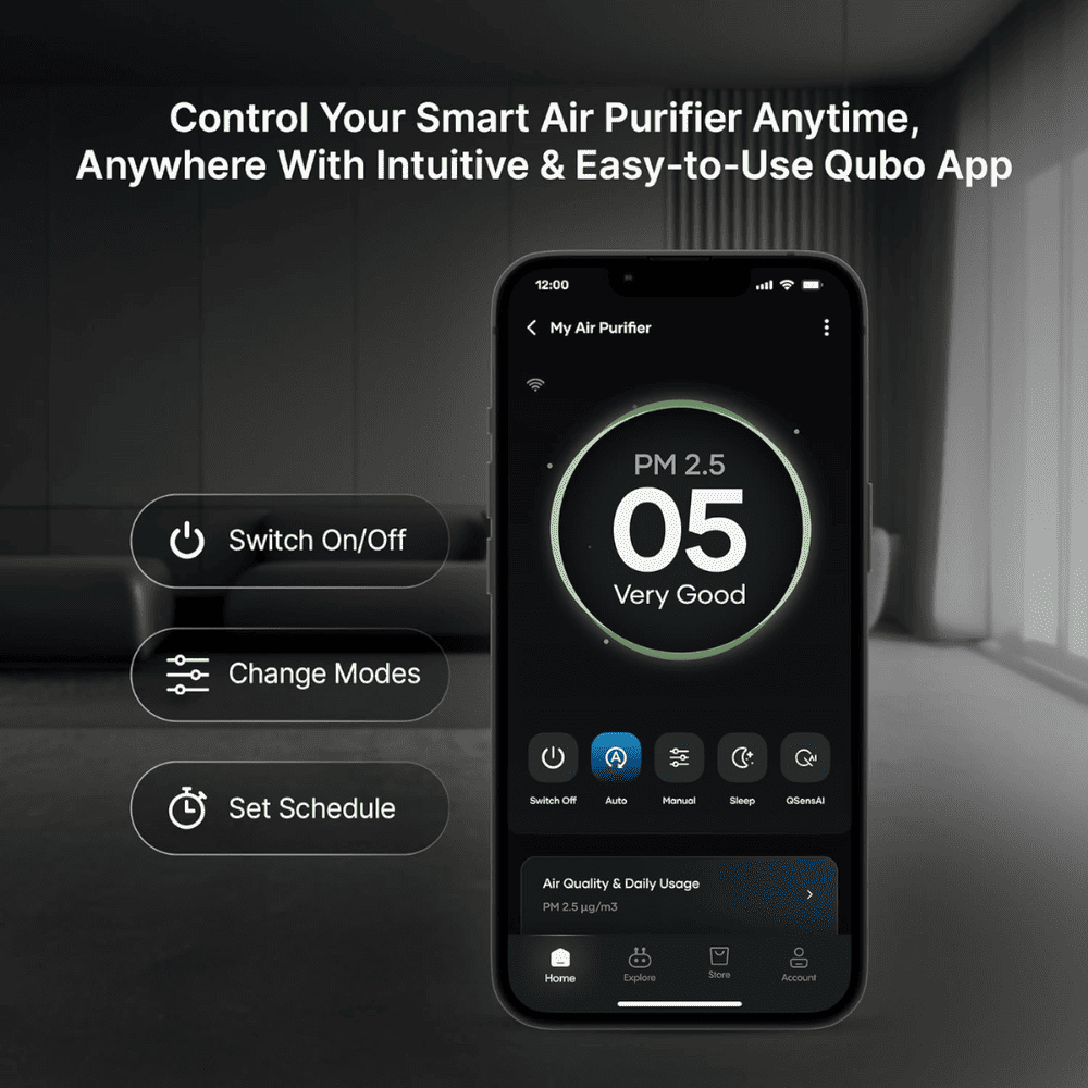 Qubo R700 Smart Room Air Purifier with HEPA 13 Filter (Black)