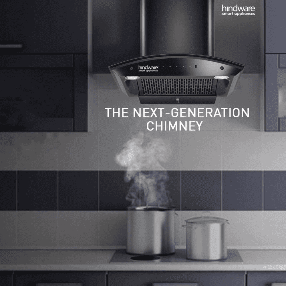 Hindware DIVINA, 60 cm 1200 m3/hr Auto-Clean Kitchen Chimney, Motion Sensor & Touch Control (Black)