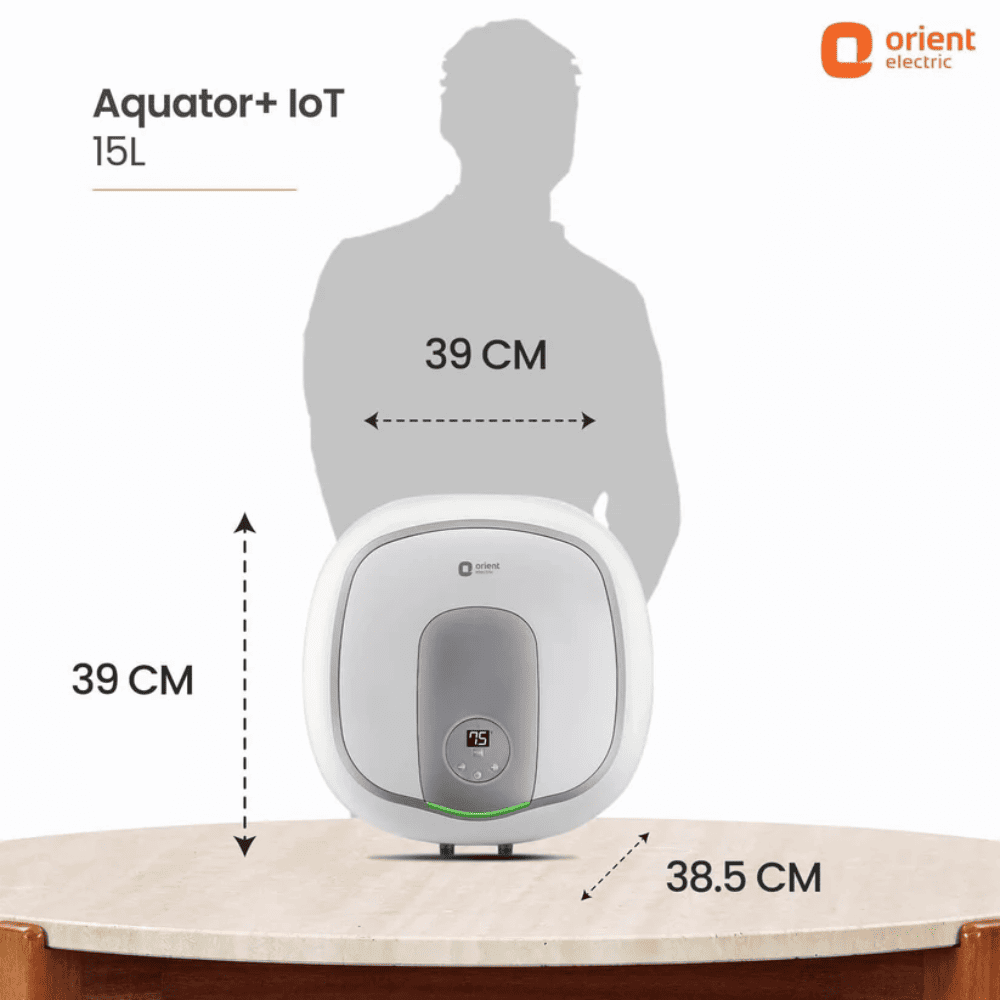 Orient Aquator IoT + 15L, 15 Ltrs Storage 5 Star, Wall Mounting Water Heater Geyser (Aquator IoT+15L, White)