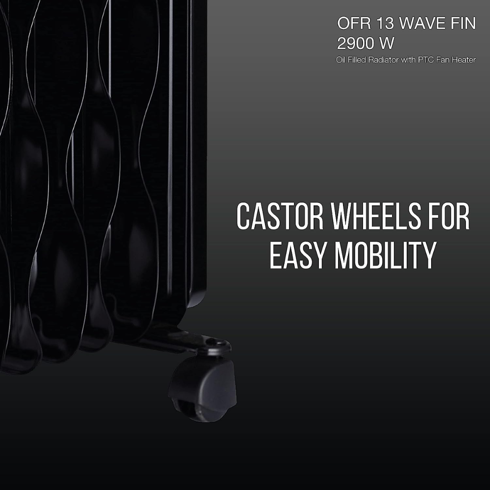 Havells 13 Wave Fins, 2900 Watts Oil Filled Radiators Room Heater with PTC Fan (OFR 13F, Black)