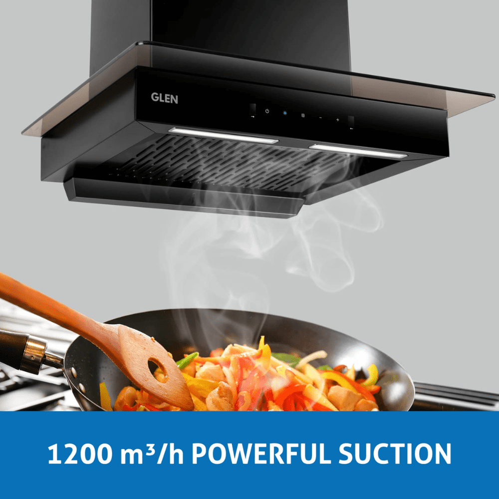 Glen 6062 SLIM BL, 60 cm 1200 m3/hr Auto Clean Wall Mounted Chimney, FilterLess Technology (Black)