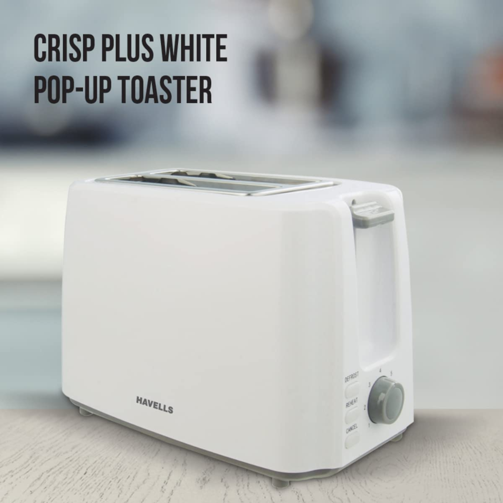 Havells Crisp Plus, 750 Watts 2 Slice Pop-Up Toaster with 7 Heat Setting (White)