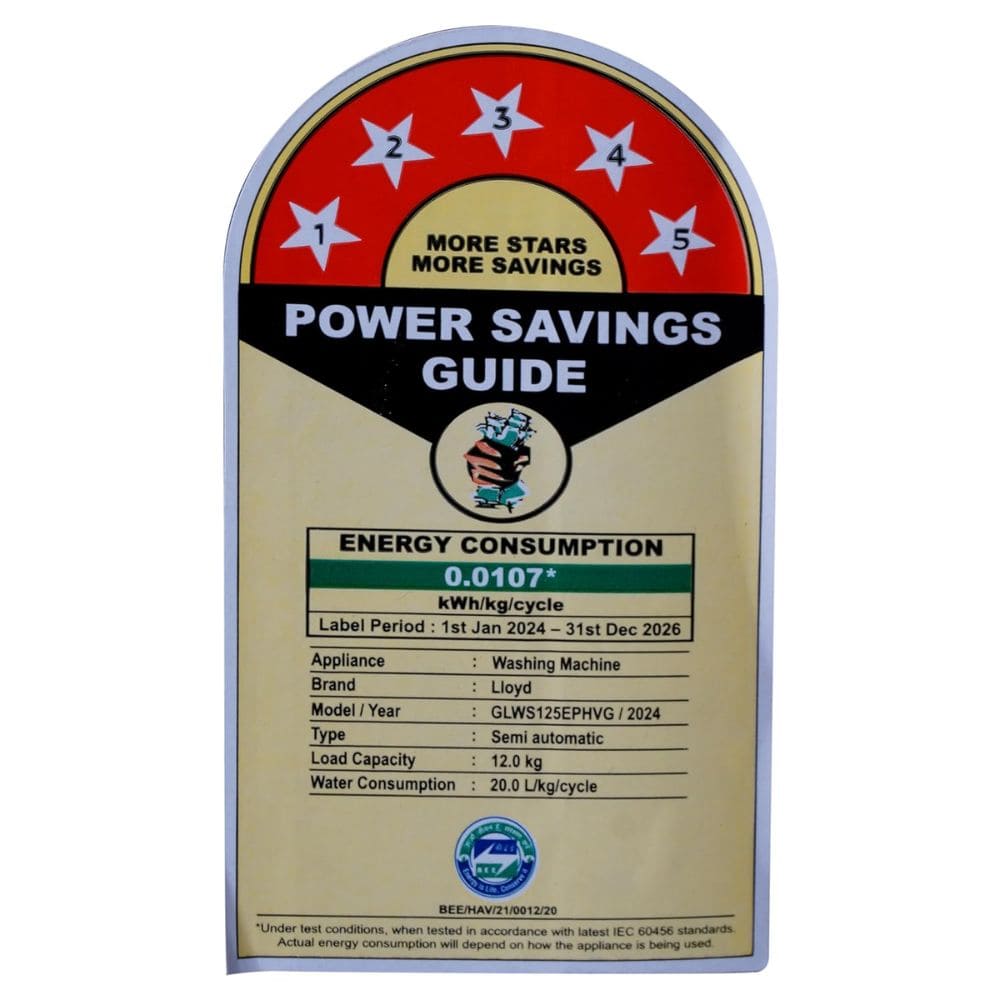 Lloyd 12 Kg 5 Star Semi-Automatic Top Load Washing machine (GLWS125EPHVG, Grey)