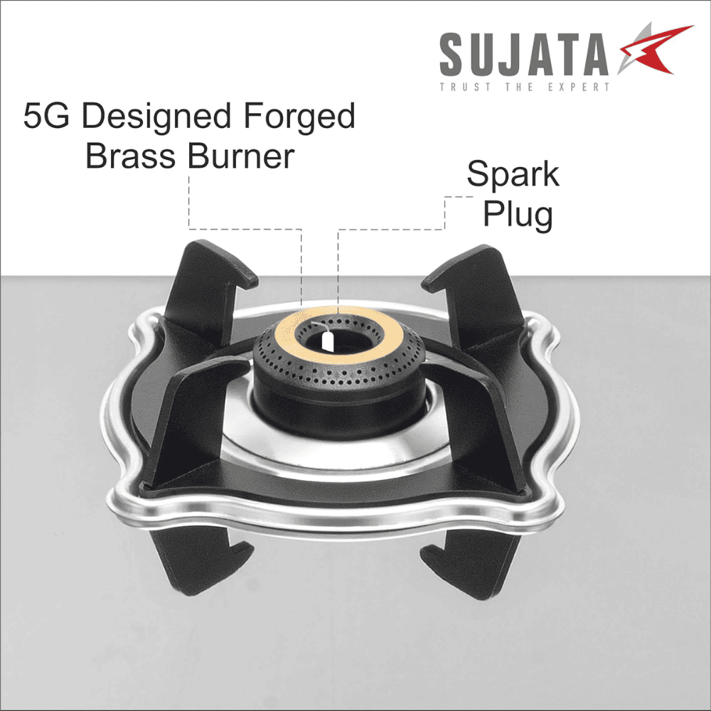 Sujata Cooktop Sterno AI, 4 Burner Auto Ignition Stainless Steel Glossy SS Body Gas Stove (Silver)