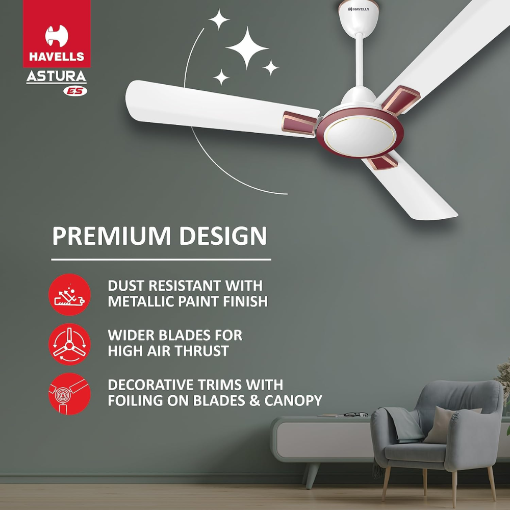 Havells Astura ES, 1200mm 3 Blade 1 Star Rated Semi-Decorative Ceiling Fan