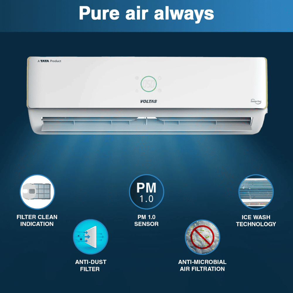 Voltas 1.5 ton 5 Star Inverter Split Air Conditioner Copper (185V Verdant Exotica)