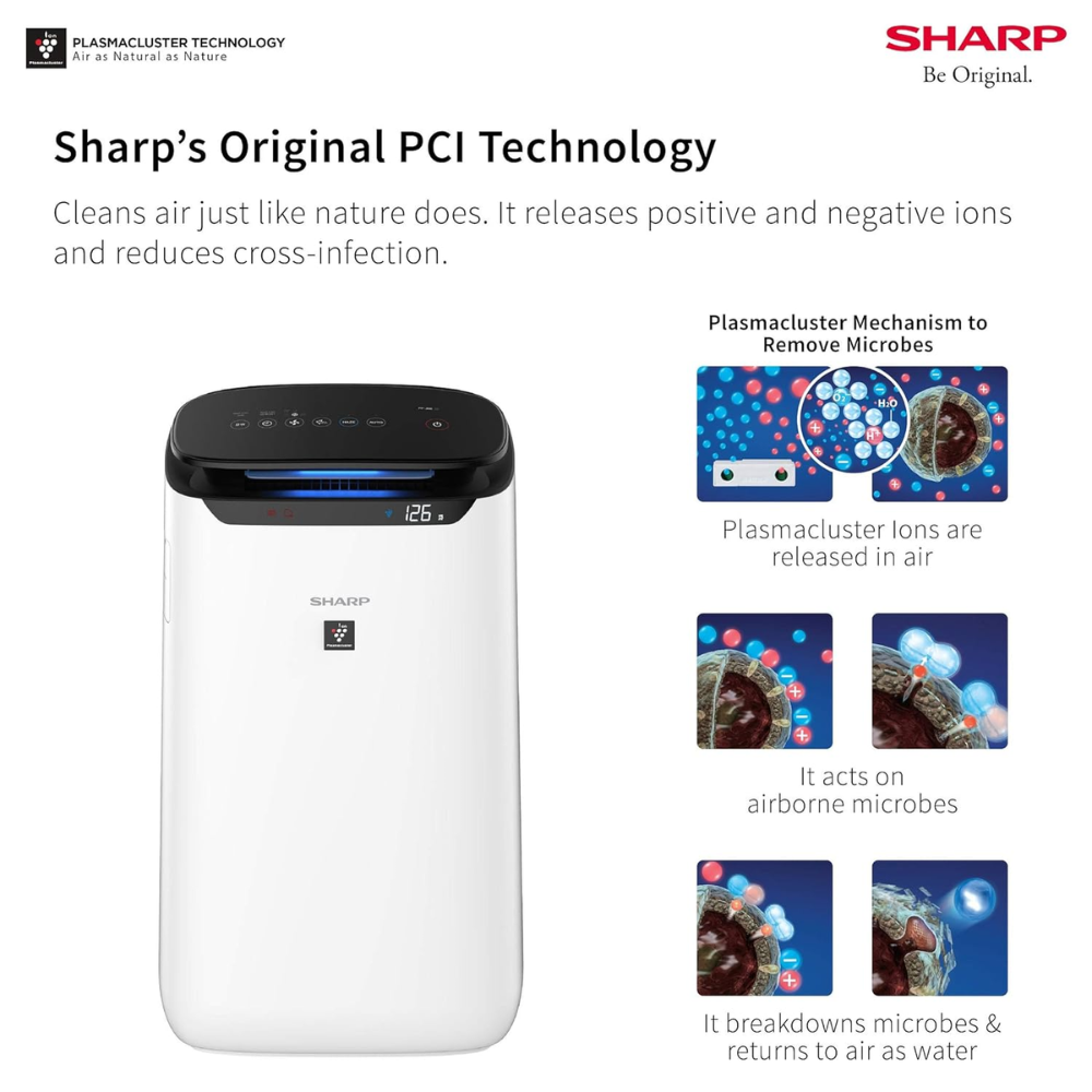 Sharp FP-J60M-W, Anti-Pollen Mode with High Density Plasmacluste Technology, Air Purifier (HEPA 14 filter, White)